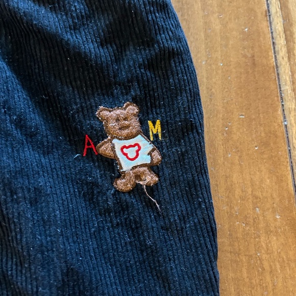 Black Corduroy Kids Overalls with Bear Design - Picture 7 of 15